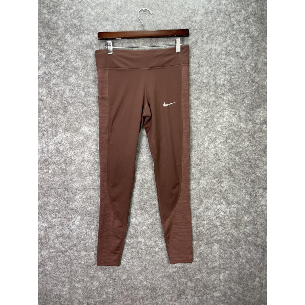 Nike Dri-Fit Leggings Womens Medium Brown Running Leggings Pockets 930393-253